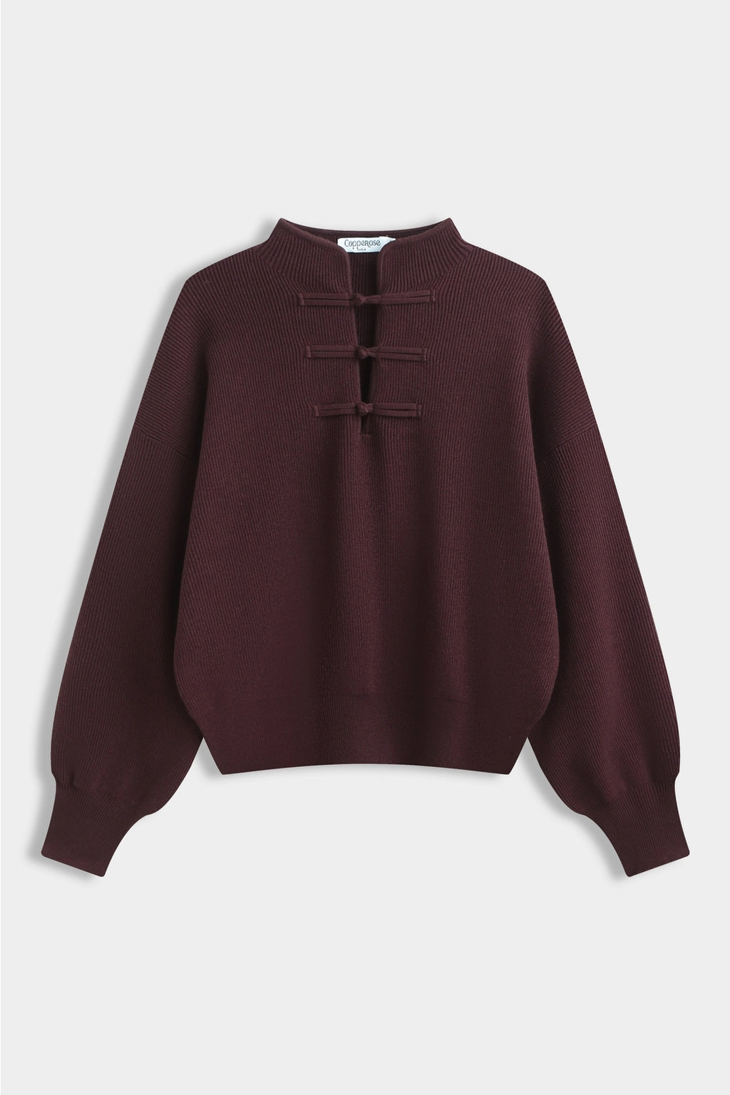 Plum Mandarin Collar Knit Sweater
