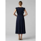 Navy Flared Ruffle Dress