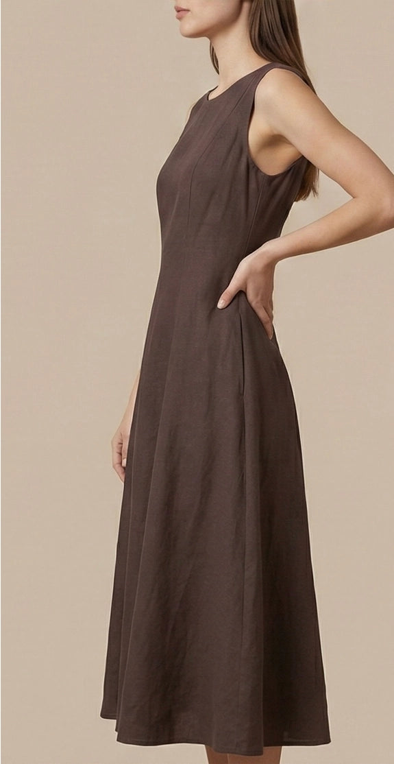 Brown A-Line Midi Dress