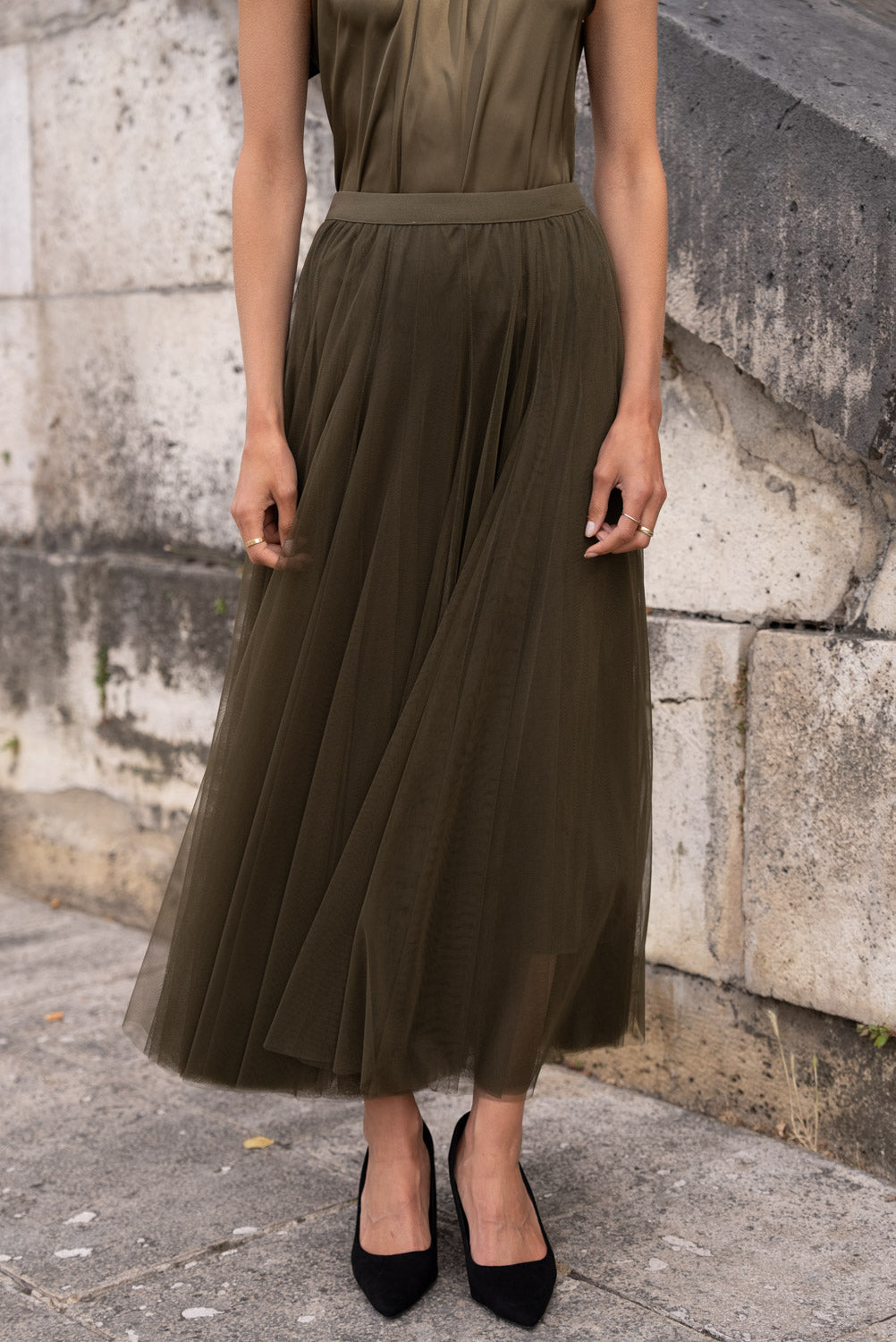 Khaki Amber Tulle Skirt