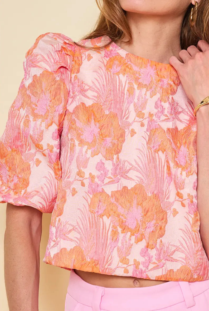 Orange Puff Sleeve Top