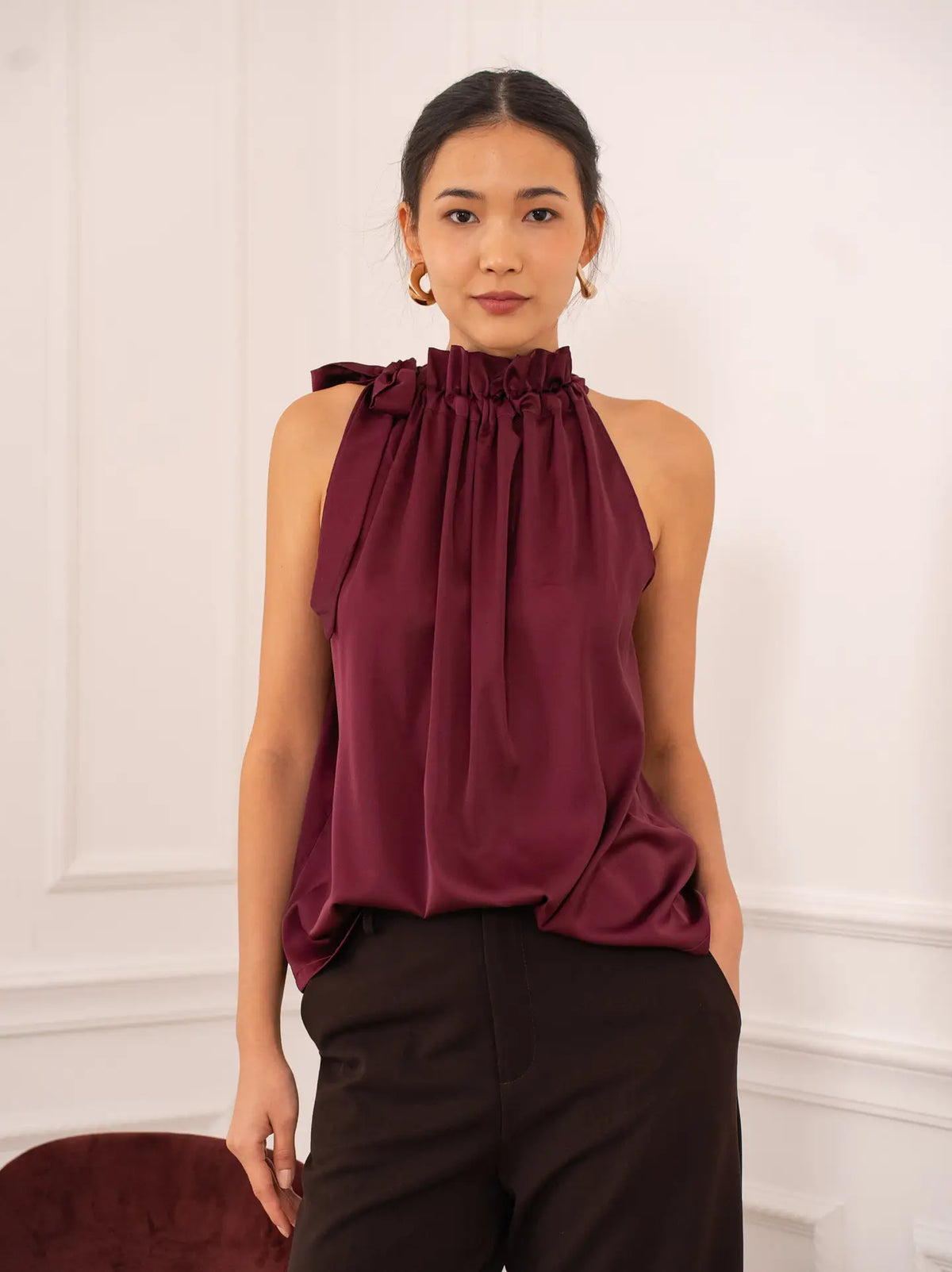Bordeaux Elizabeth Satin Top