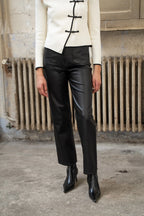 Faux Leather Straight Leg Trousers