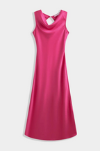 Sleeveless Satin Cowl Neck Dress