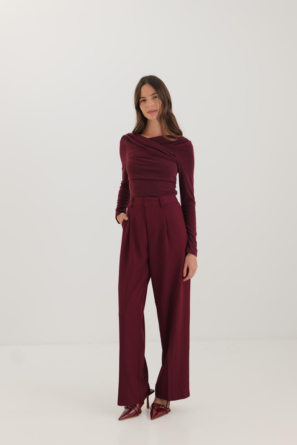 Burgundy Wide Leg Trousers