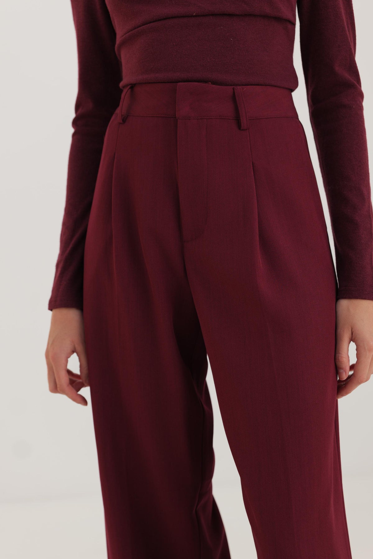 Burgundy Wide Leg Trousers