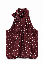 Burgundy & White Polka Dot Halter Neck Top