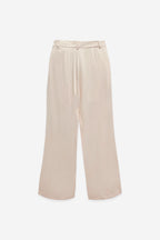 Nude Pink Satin Wide Leg Trousers