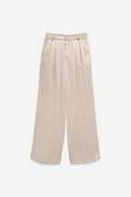 Nude Pink Satin Wide Leg Trousers