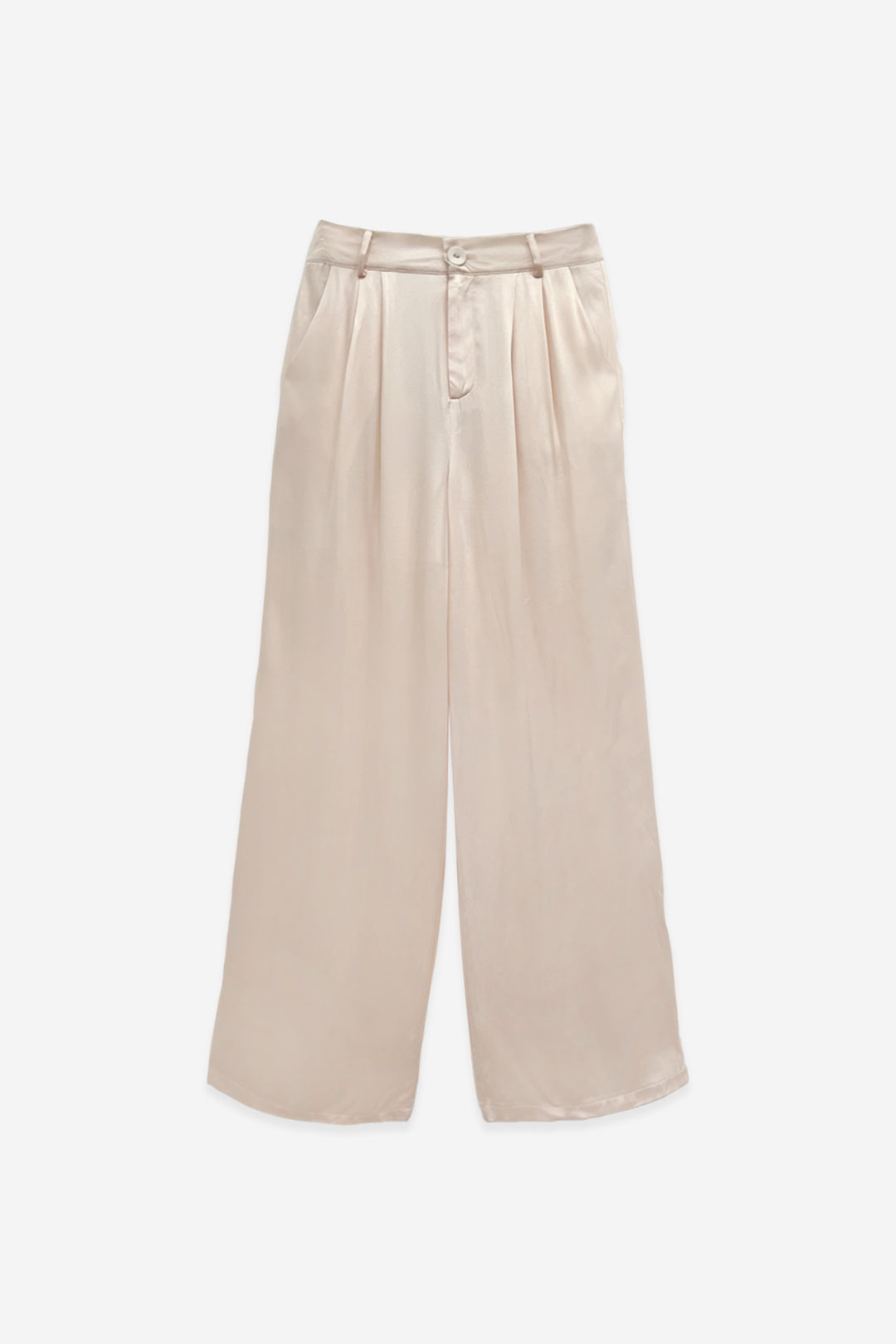 Nude Pink Satin Wide Leg Trousers