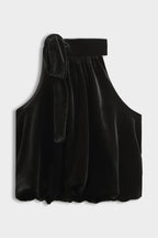 Black Velvet Tie Neck Top
