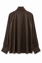 Brown Ellie Satin Tie Blouse