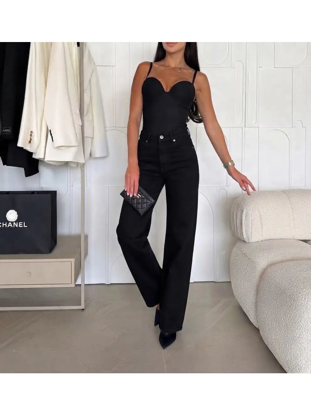 Black Wide Leg Denim Jeans