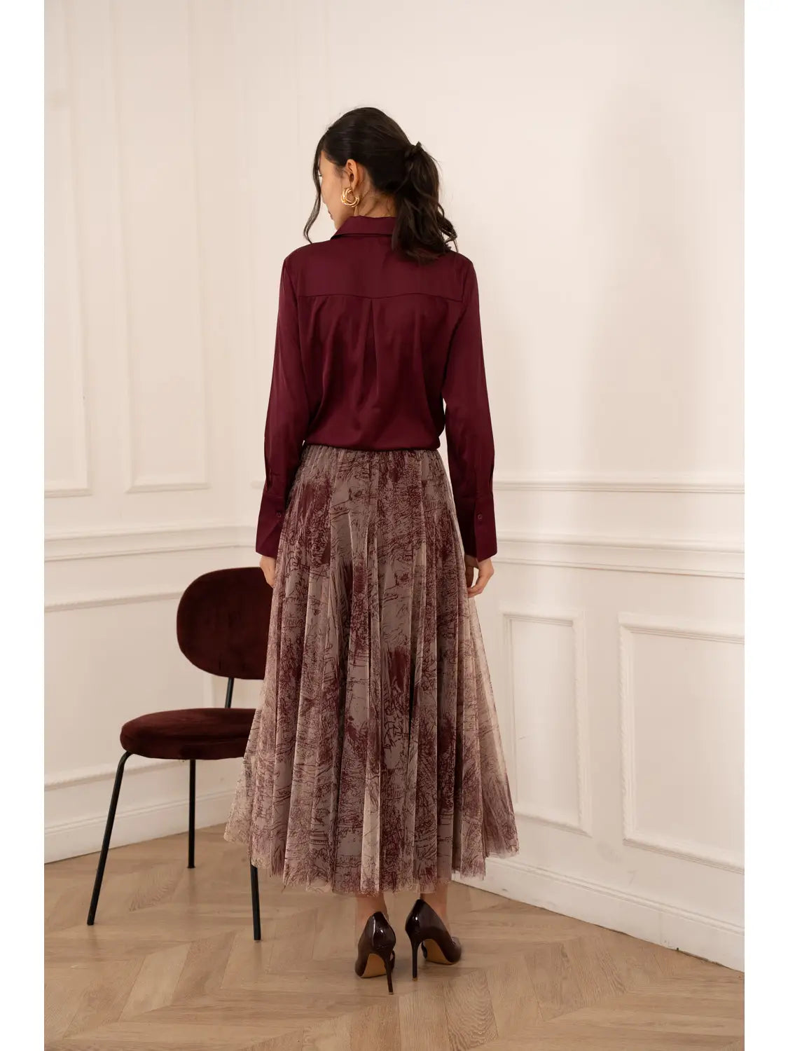 Bordeaux Amber Printed Tulle Skirt
