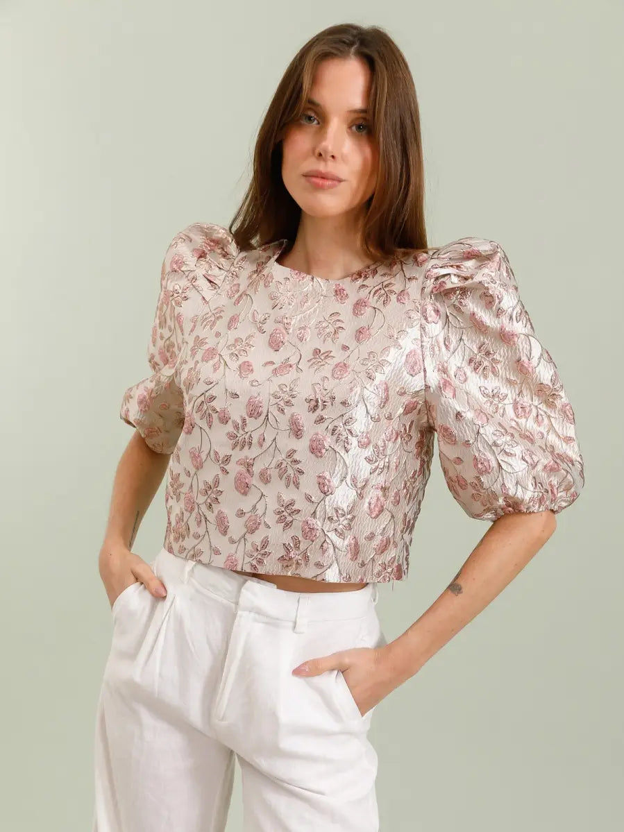 Jacquard Pink Metallic Top