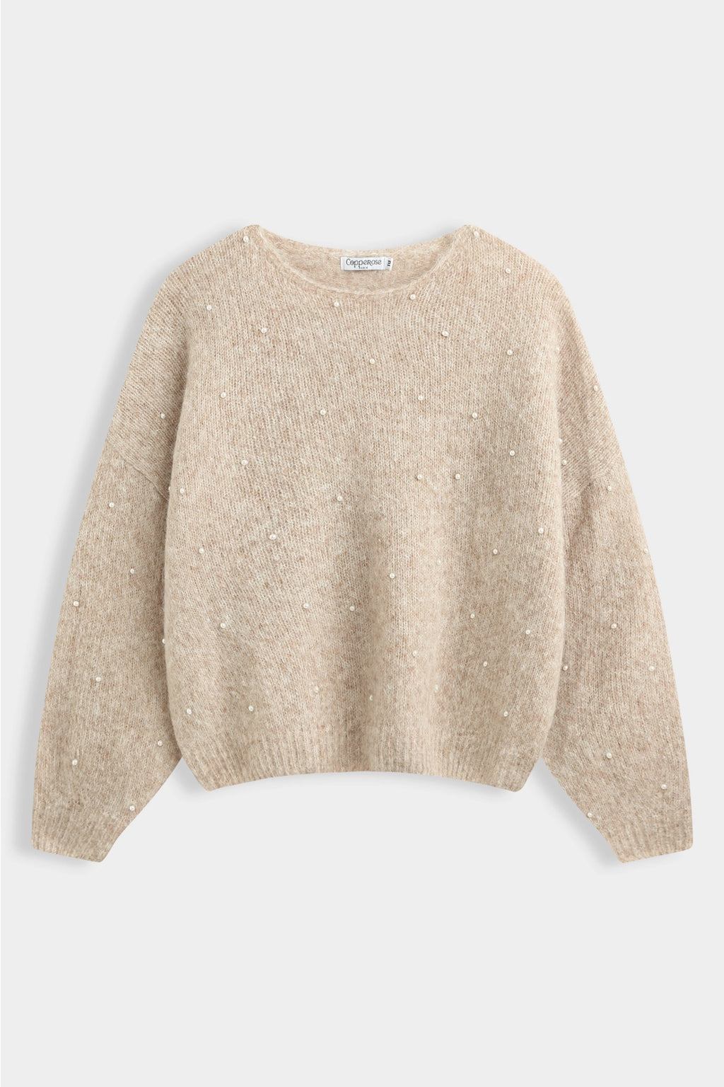 Pearl Embellished Beige Knit Sweater