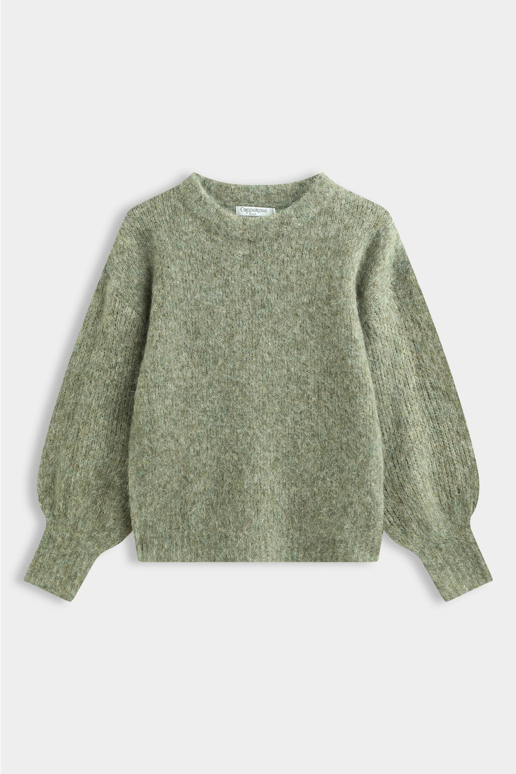 Khaki Balloon Sleeve Knitted Sweater