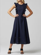 Navy Flared Ruffle Dress