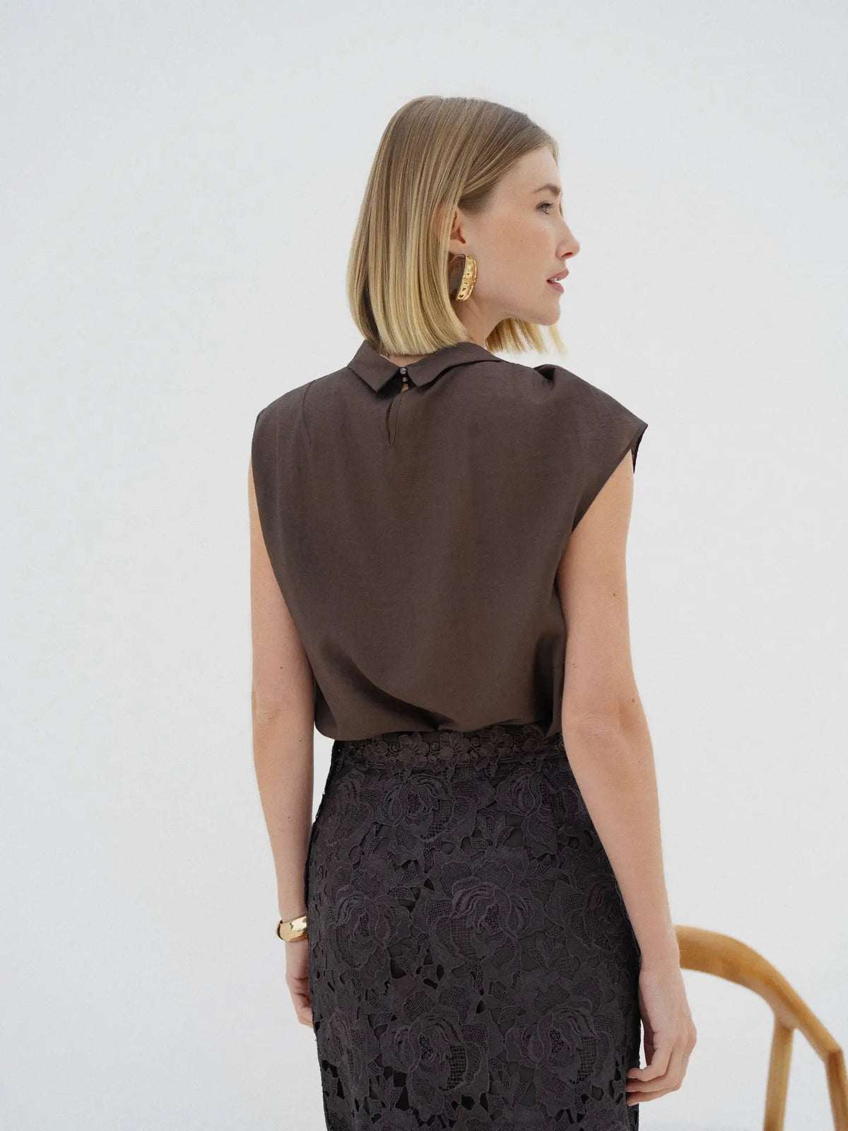 Coffee Knotted Sleeveless Top