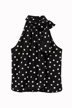 Black & White Polka Dot Print Halter Neck Top
