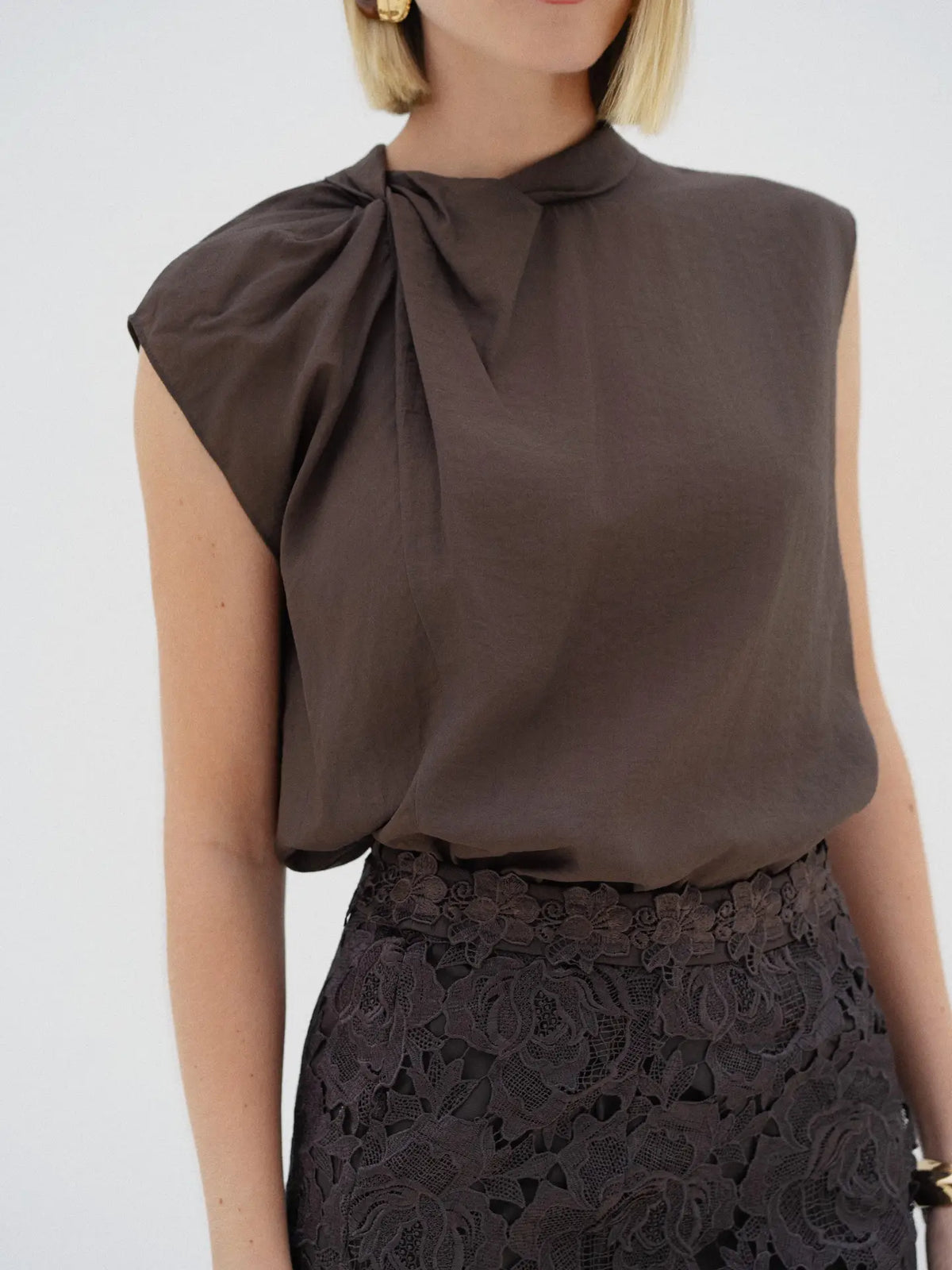 Coffee Knotted Sleeveless Top