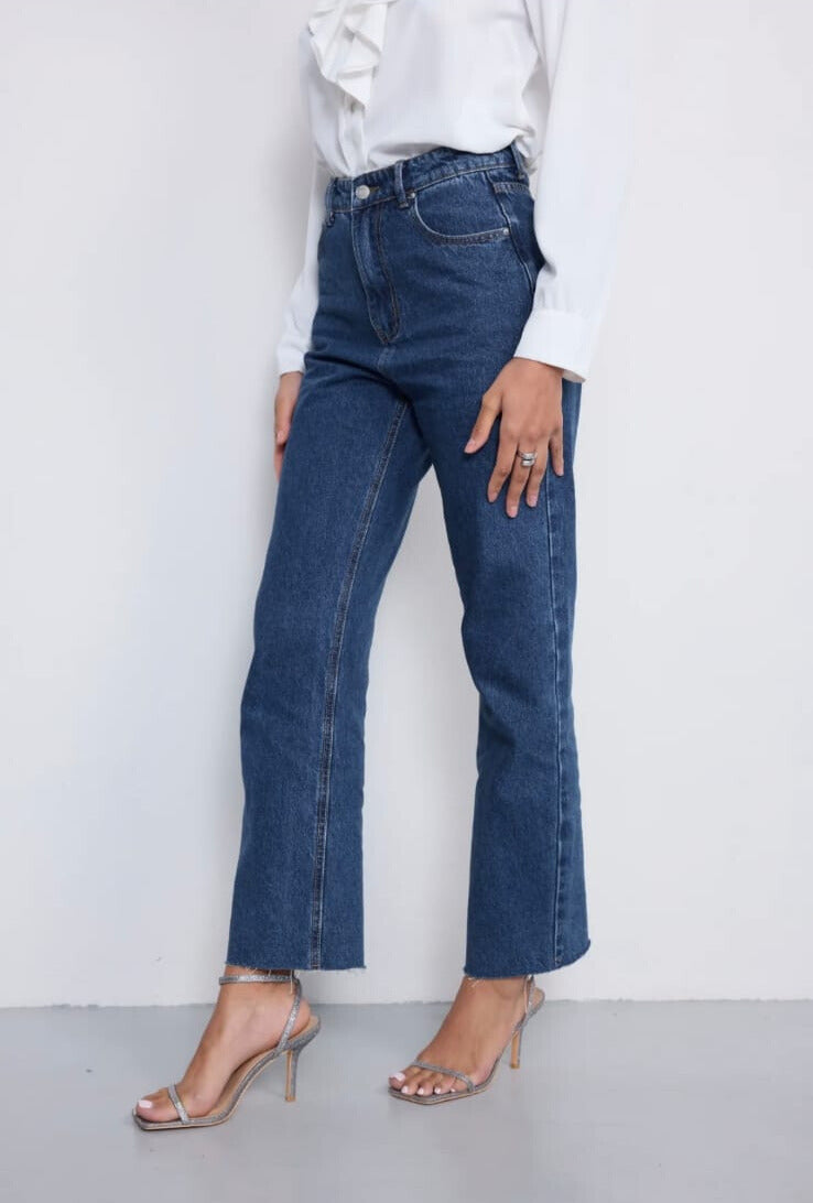 Dark Denim Raw Hem Jeans
