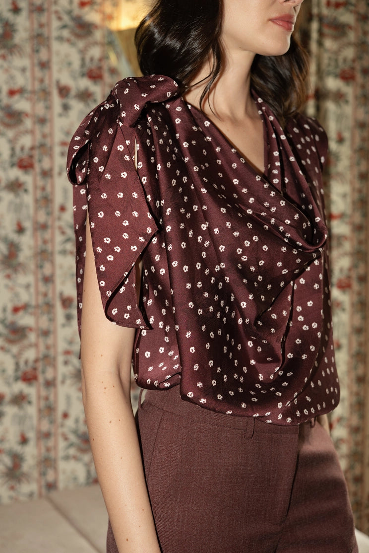 Burgundy Floral Satin Blouse