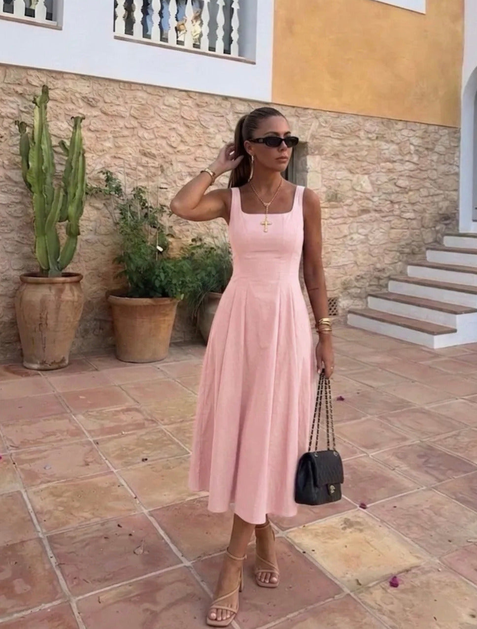 Square Neck Flared Dress
