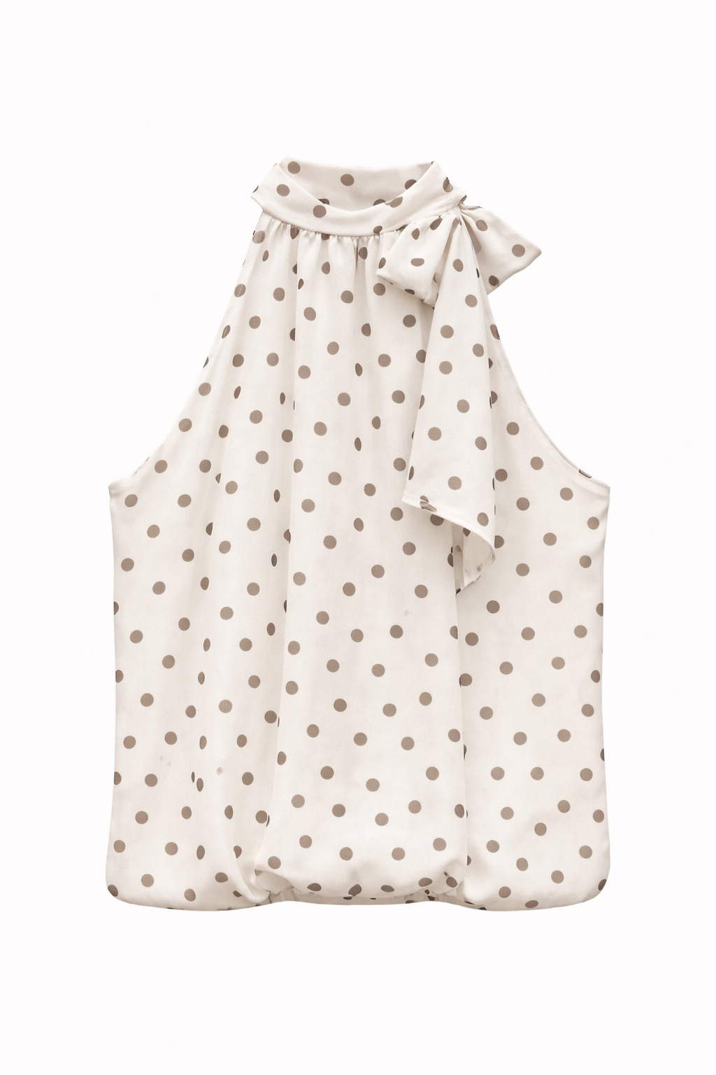 Cream & Taupe Polka Dot Halter Neck Top