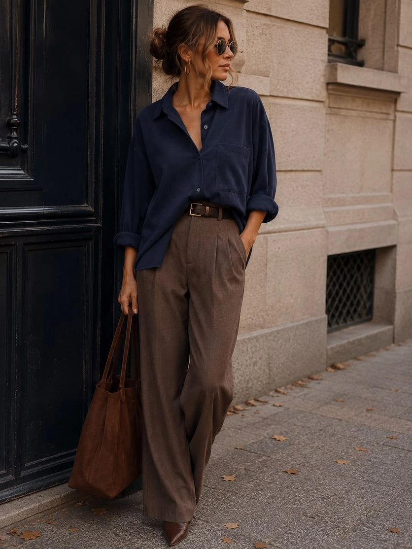 Navy Oversized Corduroy Shirt