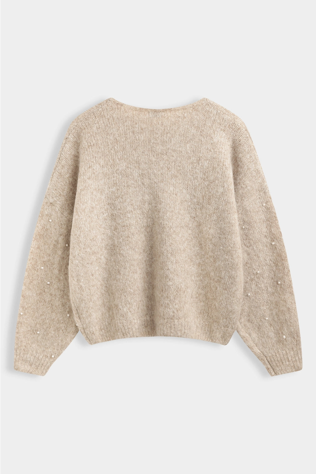 Pearl Embellished Beige Knit Sweater
