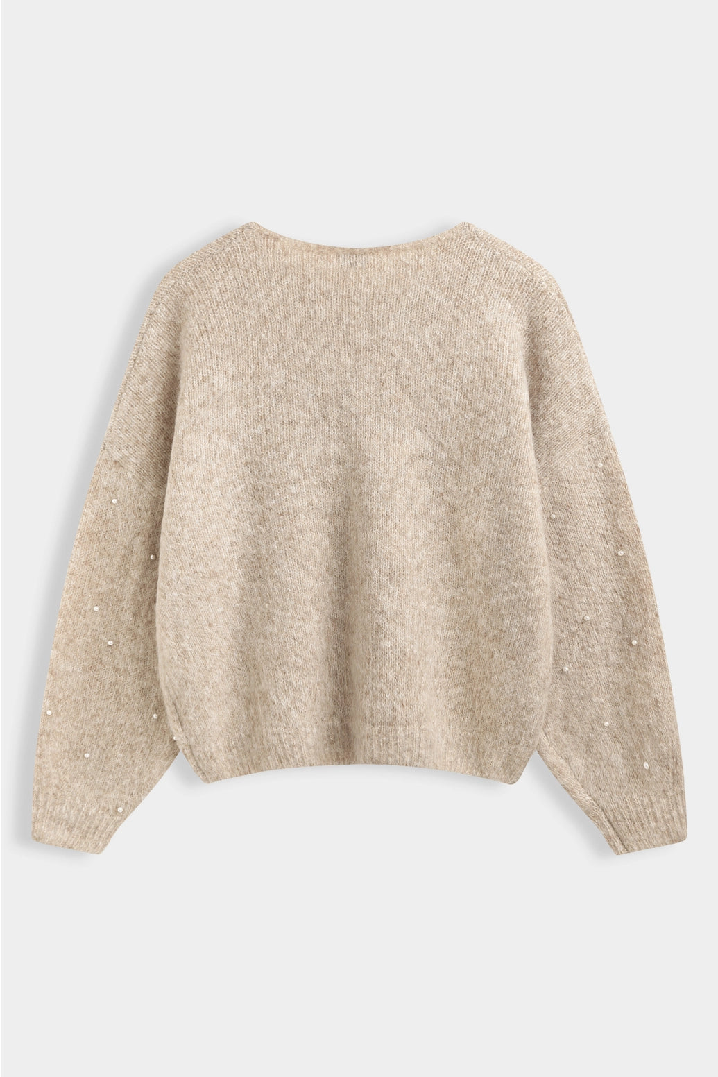 Pearl Embellished Beige Knit Sweater