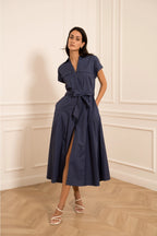 Navy Utility Midi Dress