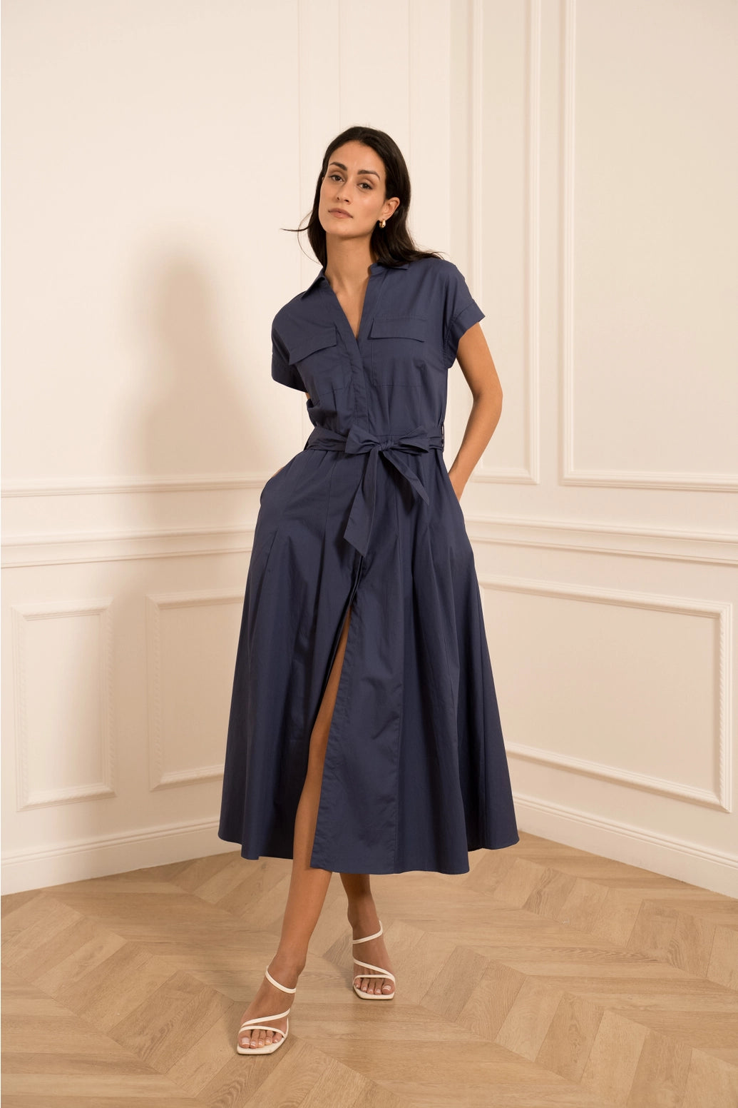 Navy Utility Midi Dress