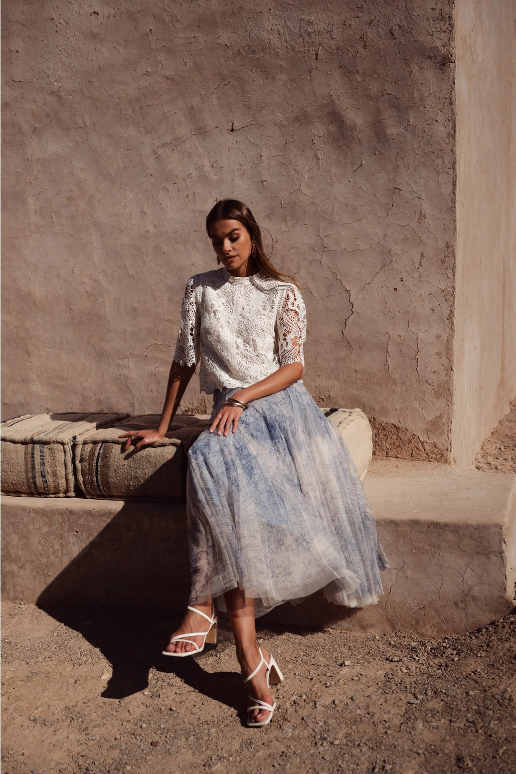 Blue Amber Printed Tulle Skirt