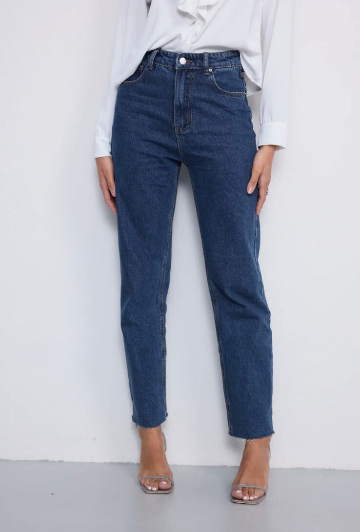 Dark Denim Raw Hem Jeans