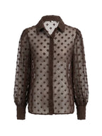 Brown Sheer Dotted Blouse