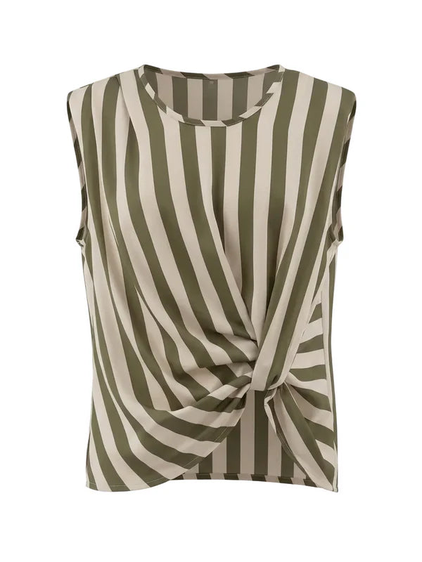 Khaki Sienna Stripe Front Knot Top