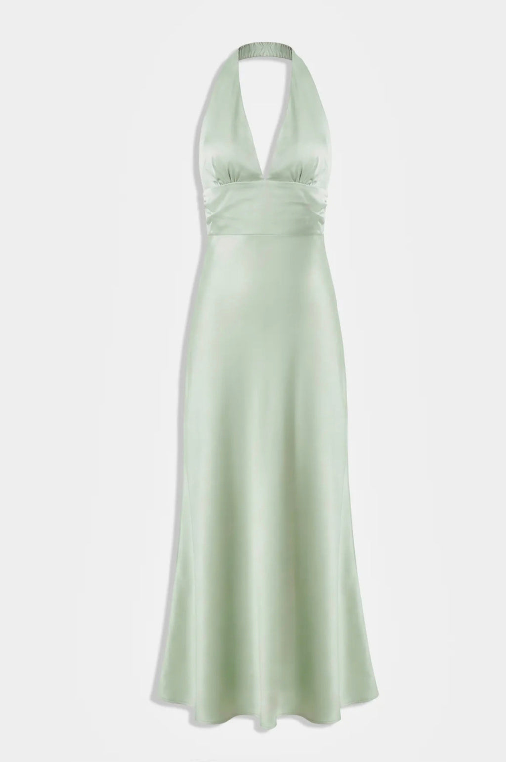 Sage Satin Halter Neck Dress
