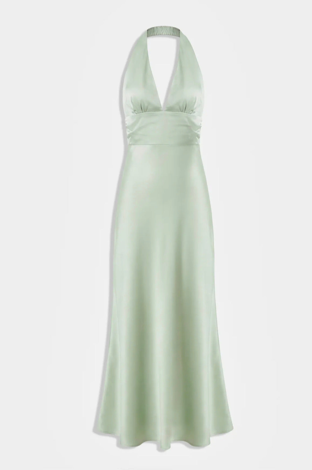 Sage Satin Halter Neck Dress