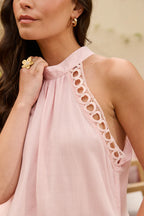 Beige Linen Halter Neck Top