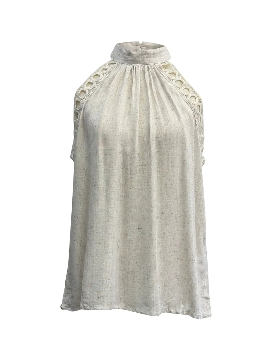 Beige Linen Halter Neck Top