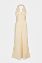 Yellow Satin Halter Neck Dress