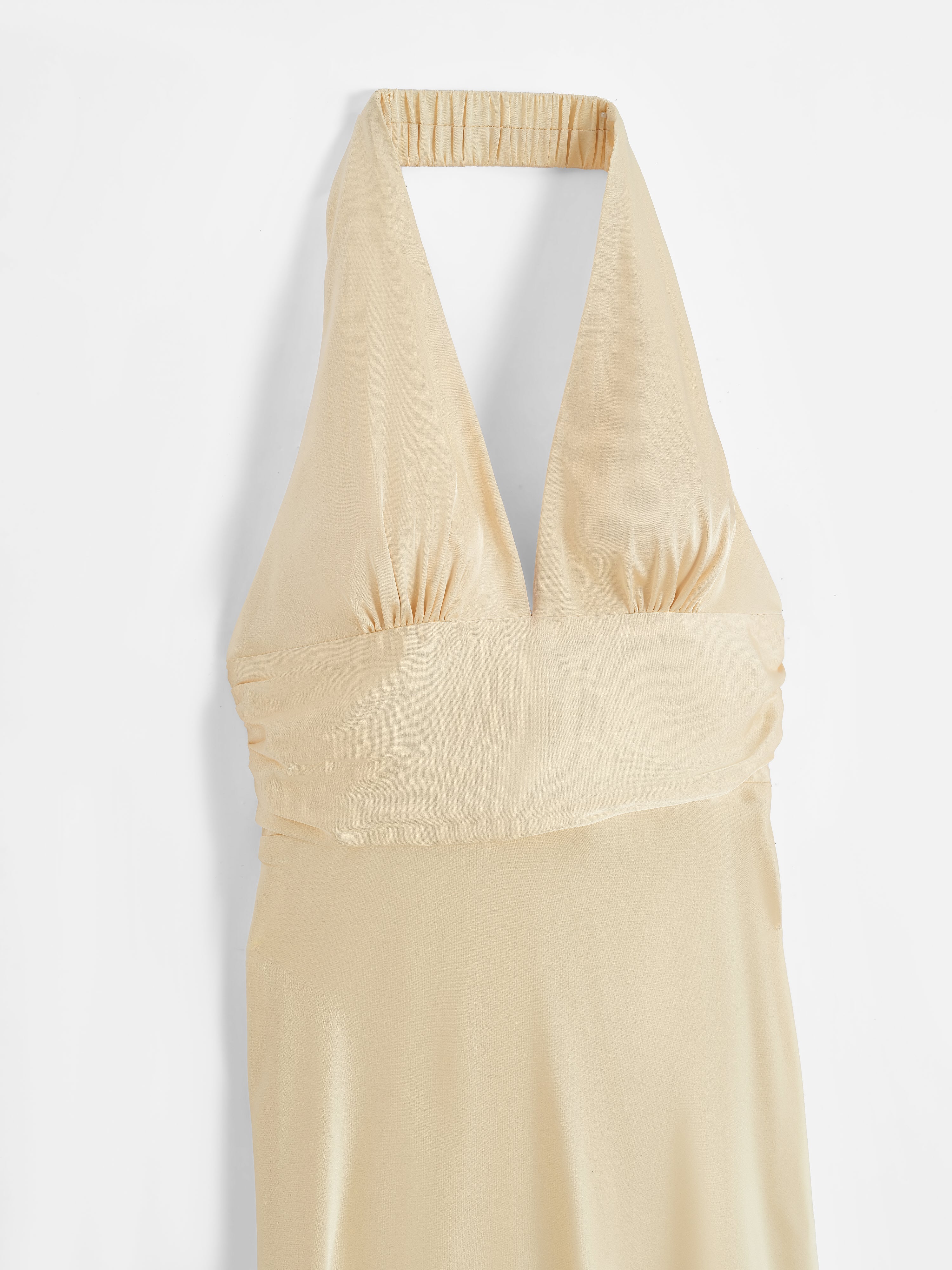 Yellow Satin Halter Neck Dress
