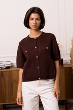 Coffee Buttoned Knit Top