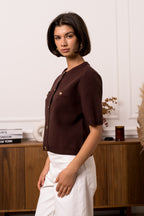 Coffee Buttoned Knit Top