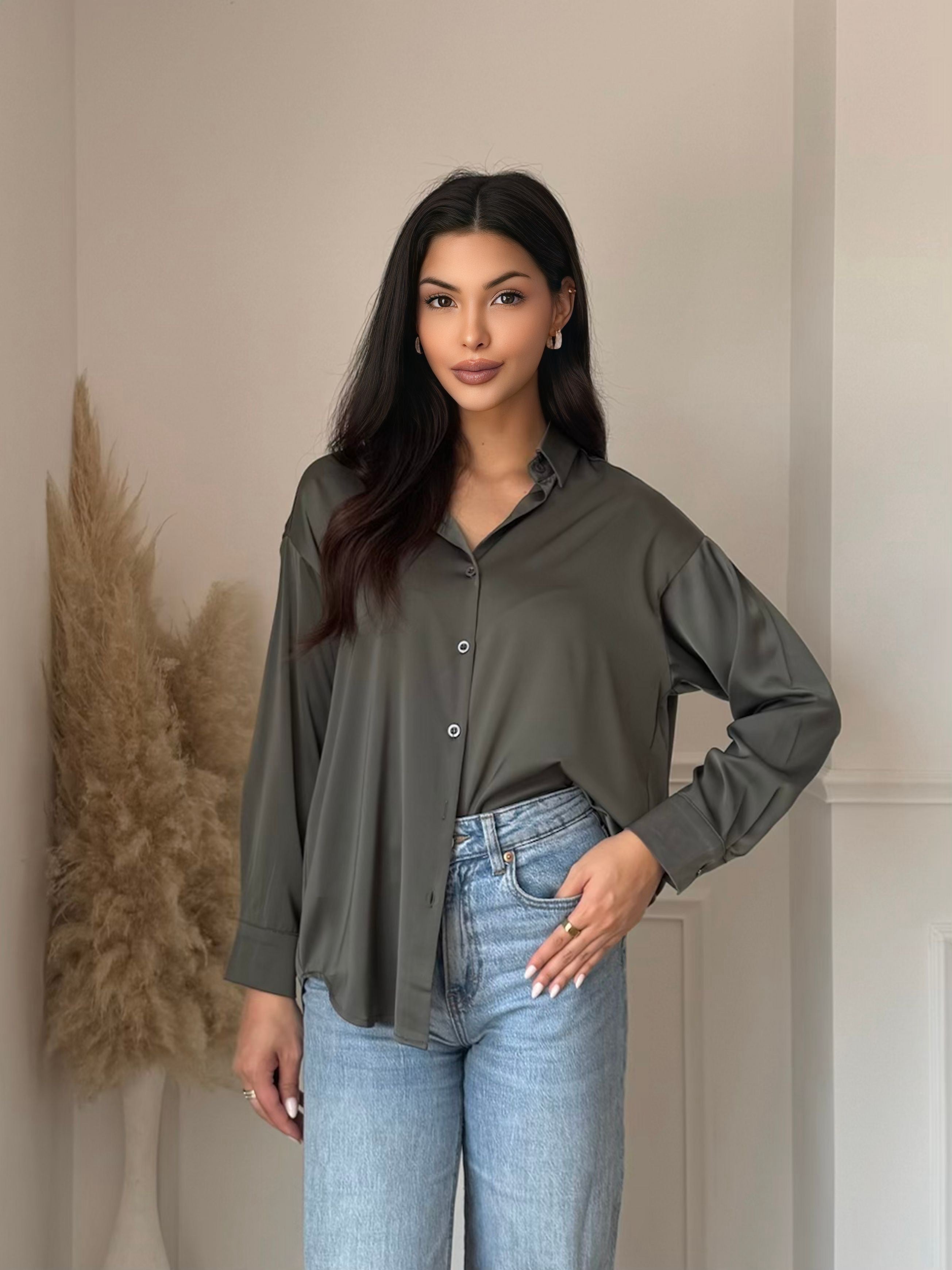 Olive Satin Molly Blouse