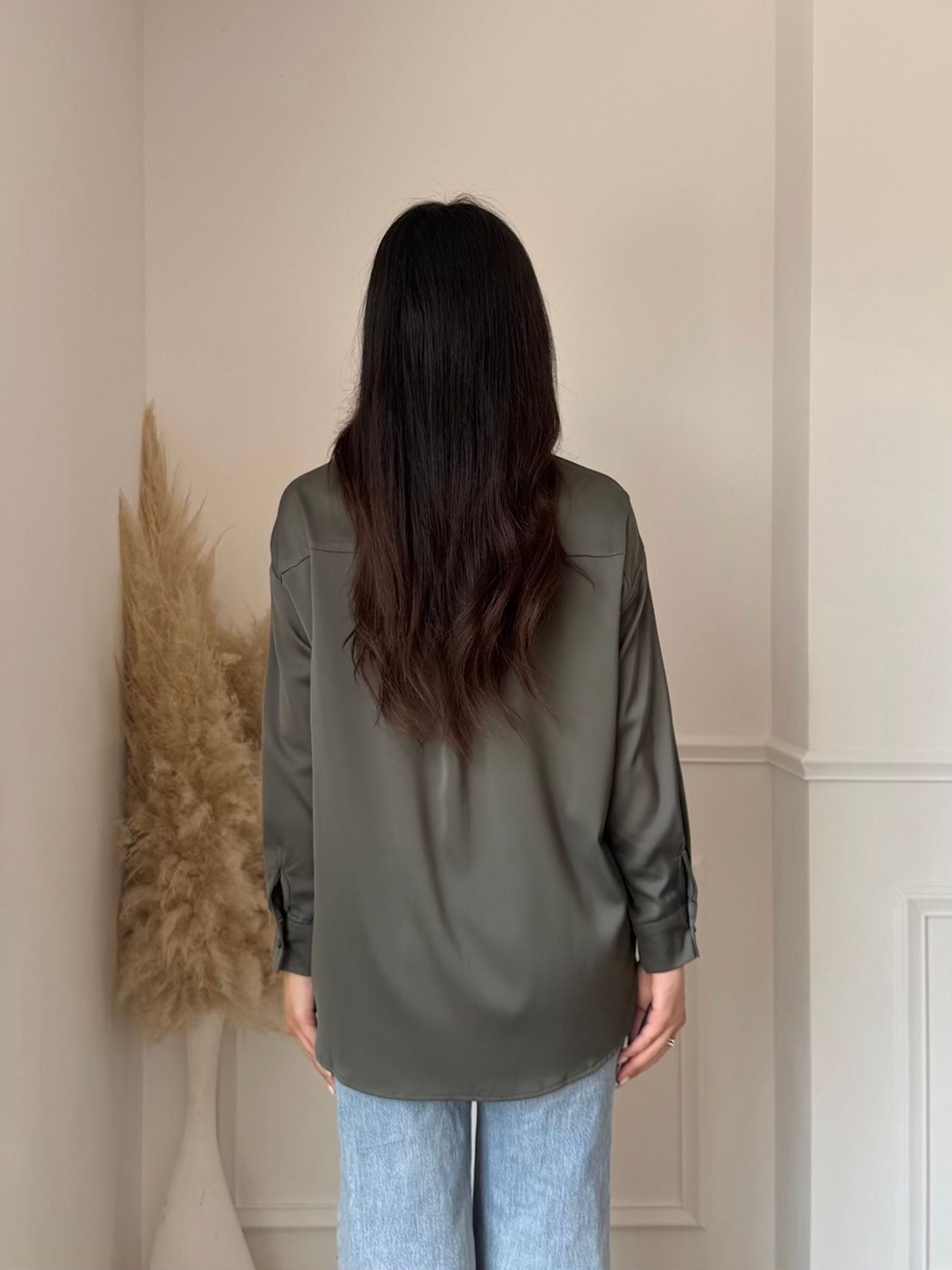 Olive Satin Molly Blouse