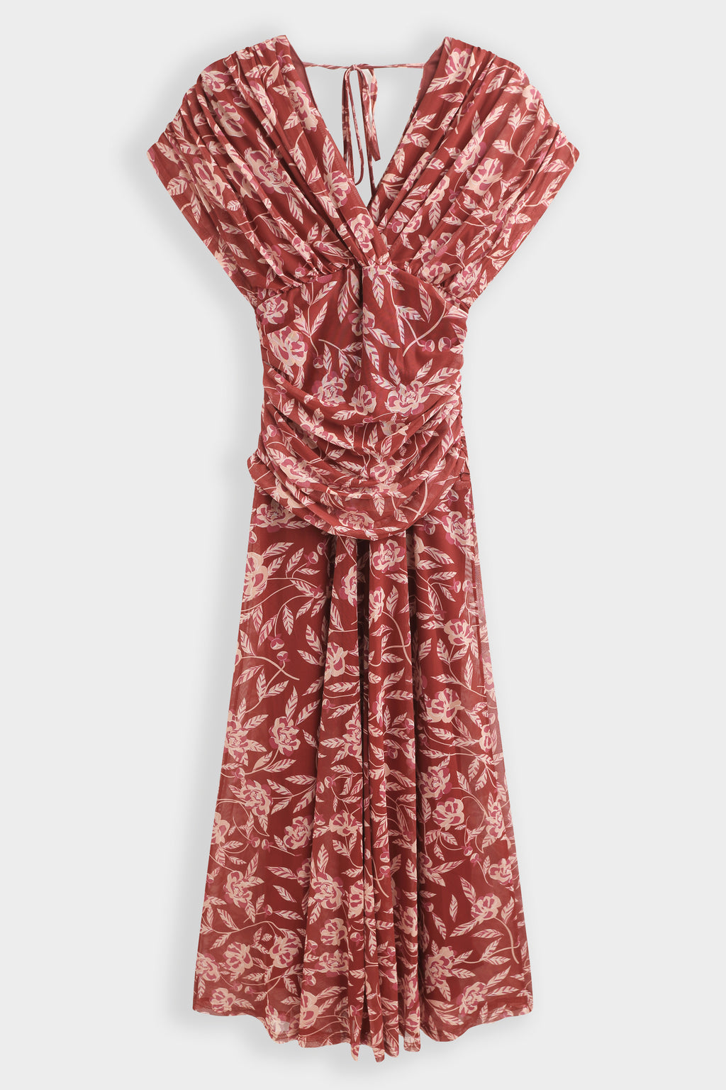 Burgundy Ruched Floral Dress