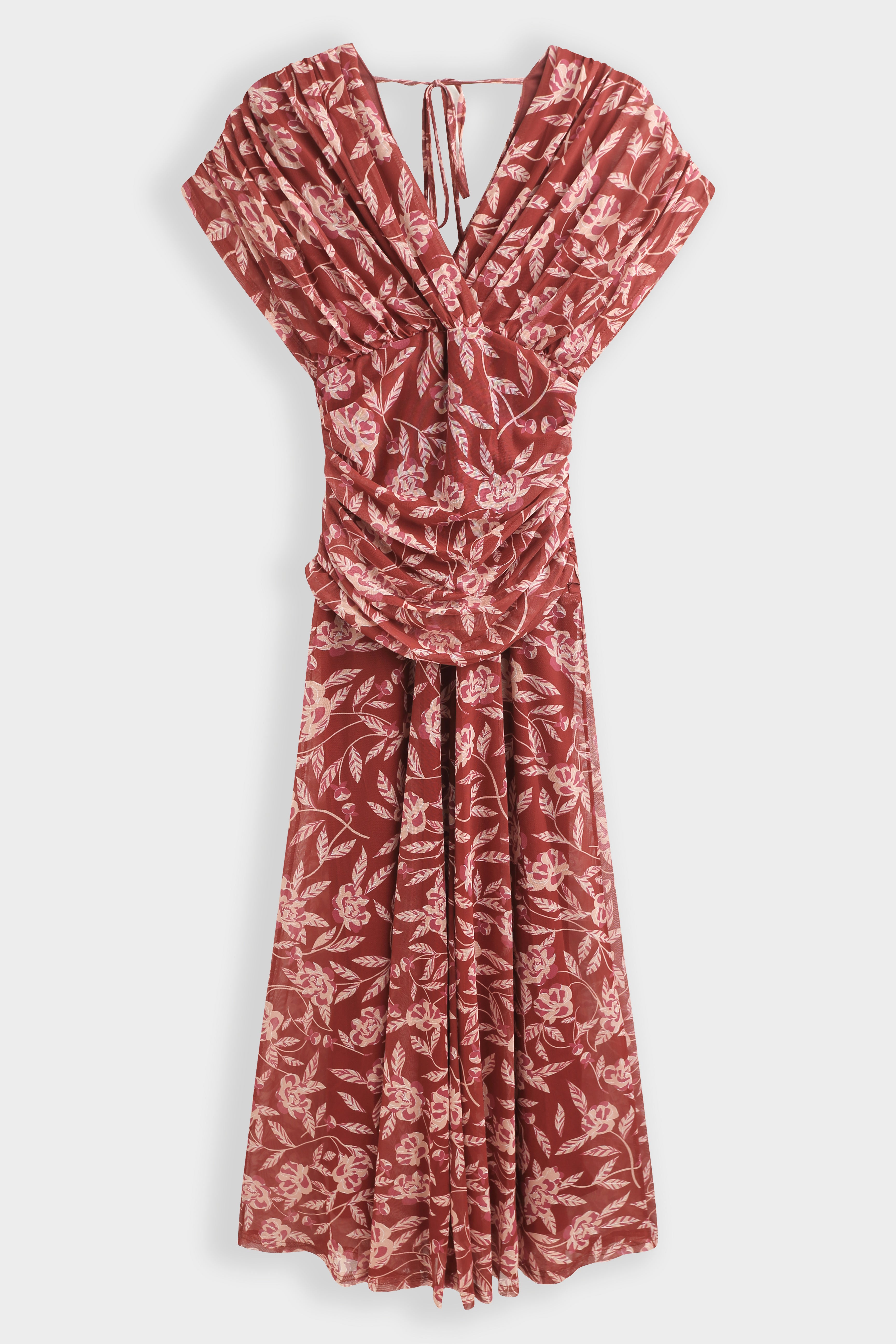 Burgundy Ruched Floral Dress